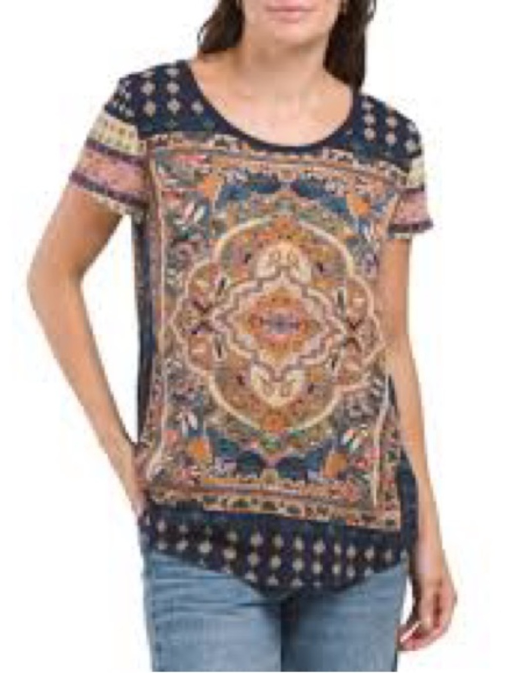 Lucky Brand Navy Short Sleeve Medallion Print Tee